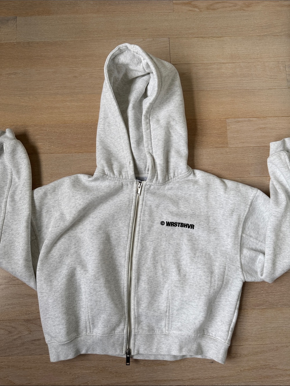 WRSTBHVR Logo Detailing White Zip Up Hoodie Small
